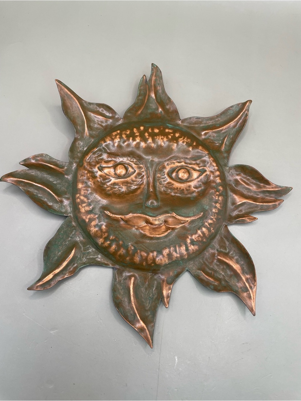 Vintage 1993 Sun Face Celestial Copper Metal Patina 7” Wall Hanging